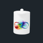 Infinity Symbol with Rainbow Feather Teapot<br><div class="desc">Artistically drawn infinity symbol with beautiful rainbow feather on white background. Tattoo style.</div>