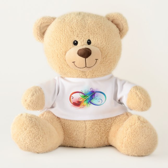 Infinity Symbol with Rainbow Feather Teddy Bear (Front)