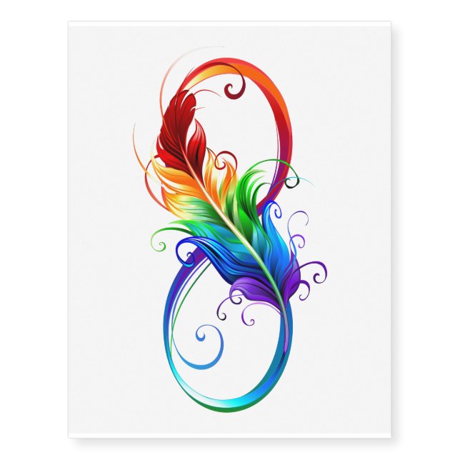 Infinity Symbol with Rainbow Feather Temporary Tattoos (Front)