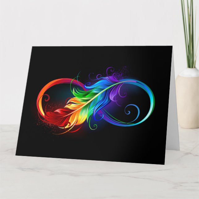 Infinity Symbol with Rainbow Feather Thank You Card (Front)