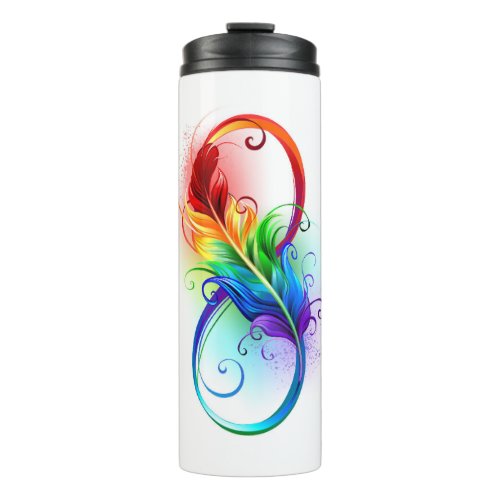 Infinity Symbol with Rainbow Feather Thermal Tumbler