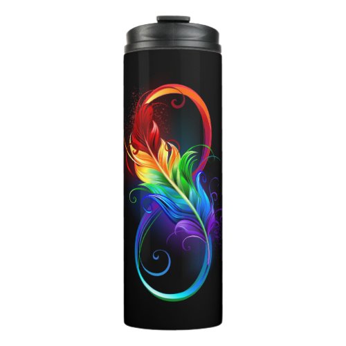 Infinity Symbol with Rainbow Feather Thermal Tumbler