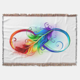 Infinity Symbol with Rainbow Feather Throw Blanket