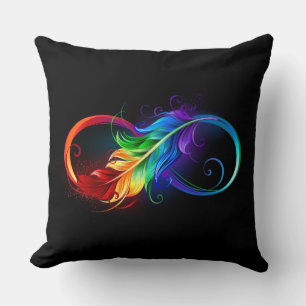 Infinity Symbol with Rainbow Feather Throw Pillow