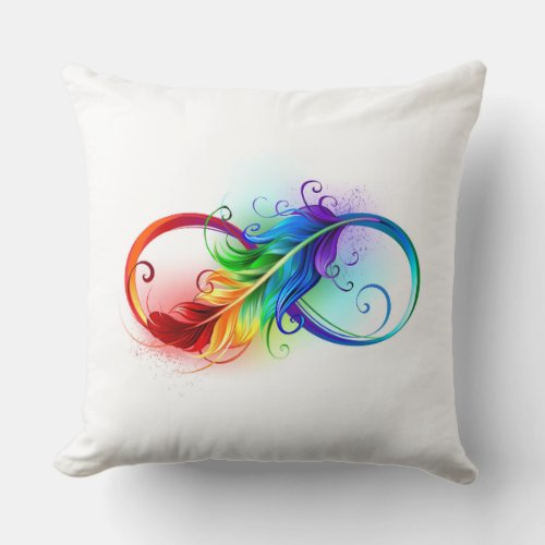 Infinity Symbol with Rainbow Feather Throw Pillow