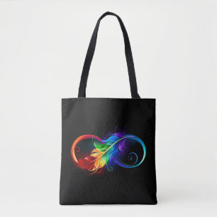 Infinity Symbol with Rainbow Feather Tote Bag