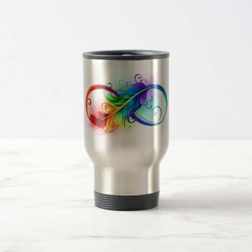 Infinity Symbol with Rainbow Feather Travel Mug