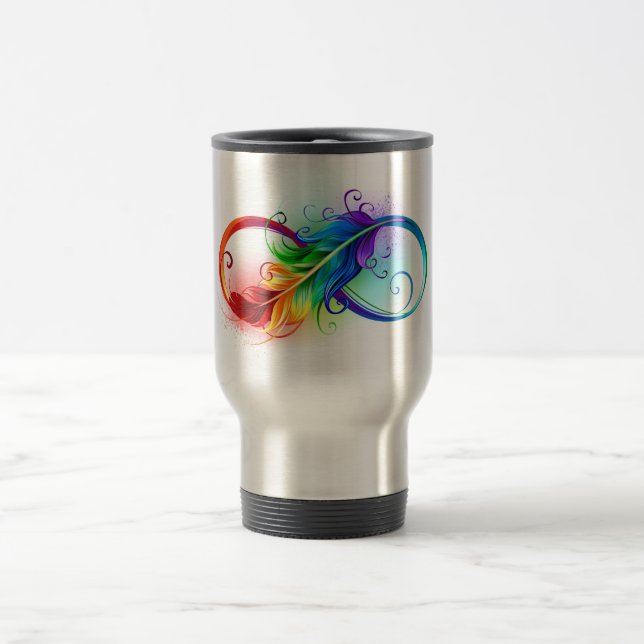 Infinity Symbol with Rainbow Feather Travel Mug (Center)