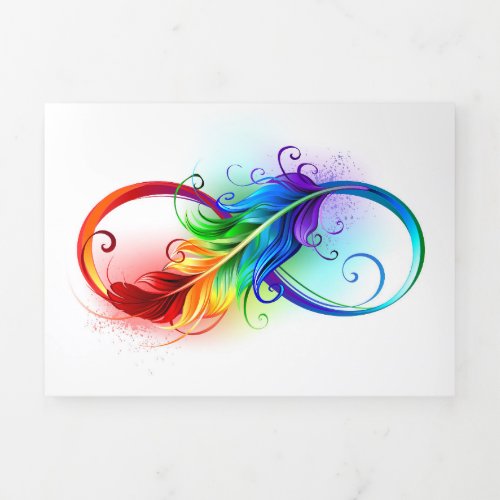 Infinity Symbol with Rainbow Feather Tri_Fold Holiday Card
