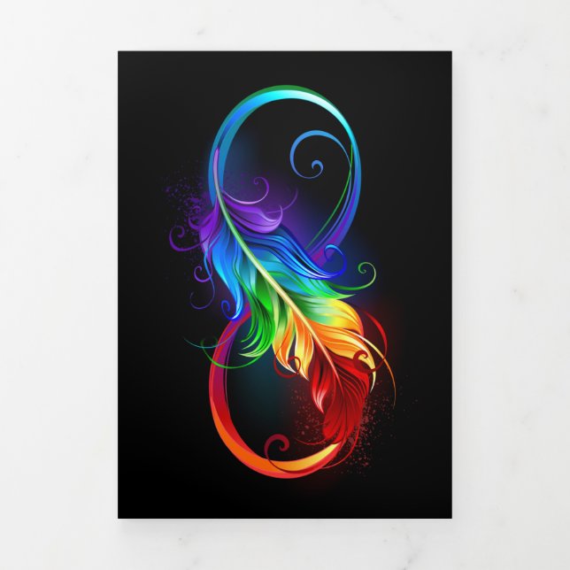 Infinity Symbol with Rainbow Feather Tri-Fold Holiday Card (Cover)