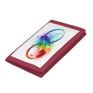 Infinity Symbol with Rainbow Feather Trifold Wallet