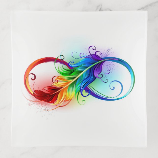 Infinity Symbol with Rainbow Feather Trinket Tray (Front)