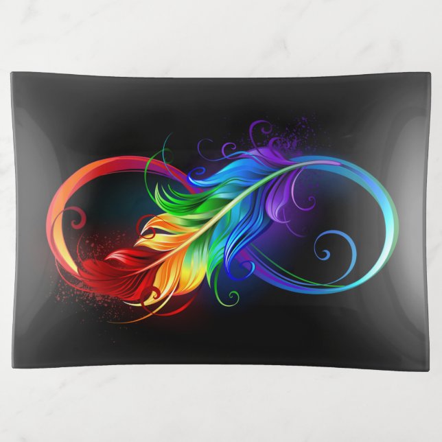Infinity Symbol with Rainbow Feather Trinket Tray (Front)