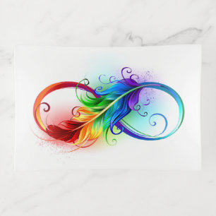 Infinity Symbol with Rainbow Feather Trinket Tray