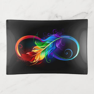 Infinity Symbol with Rainbow Feather Trinket Tray
