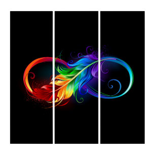 Infinity Symbol with Rainbow Feather Triptych