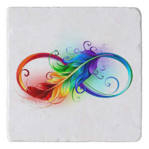 Infinity Symbol with Rainbow Feather Trivet