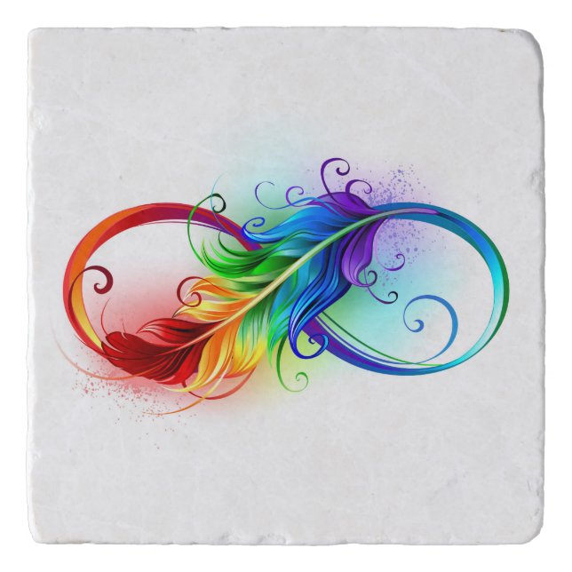 Infinity Symbol with Rainbow Feather Trivet (Front)