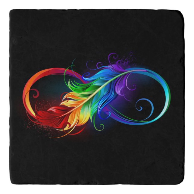 Infinity Symbol with Rainbow Feather Trivet (Front)