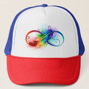 Infinity Symbol with Rainbow Feather Trucker Hat