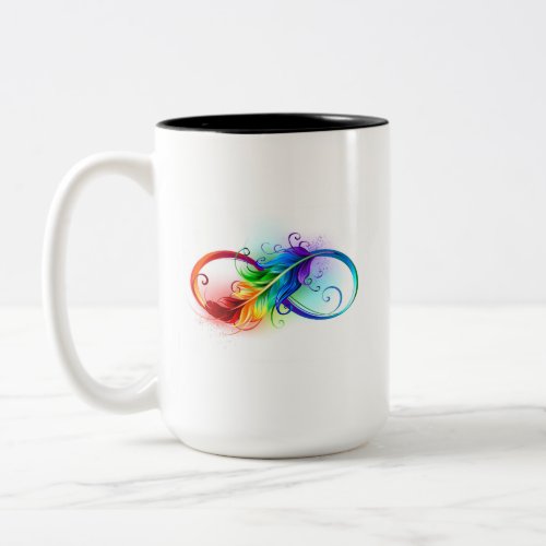 Infinity Symbol with Rainbow Feather Two_Tone Coffee Mug