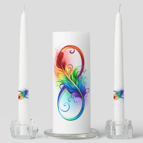 Infinity Symbol with Rainbow Feather Unity Candle Set