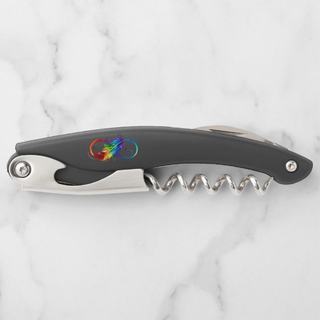 Infinity Symbol with Rainbow Feather Waiter's Corkscrew (Front)