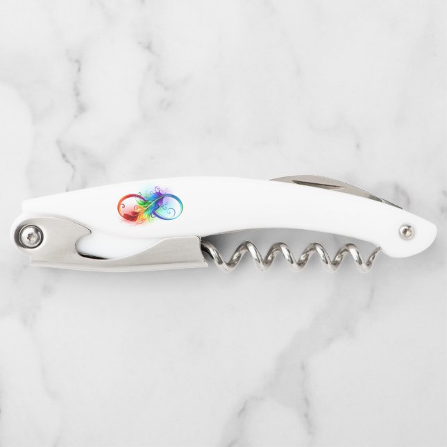 Infinity Symbol with Rainbow Feather Waiter's Corkscrew (Front)