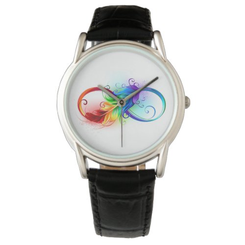 Infinity Symbol with Rainbow Feather Watch