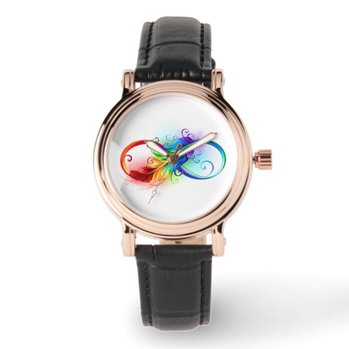 Infinity Symbol with Rainbow Feather Watch