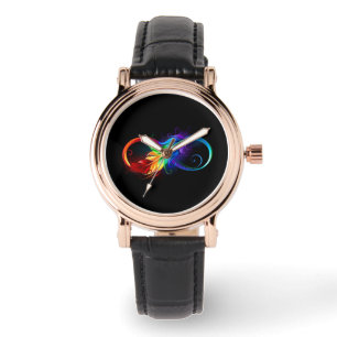 Infinity Symbol with Rainbow Feather Watch