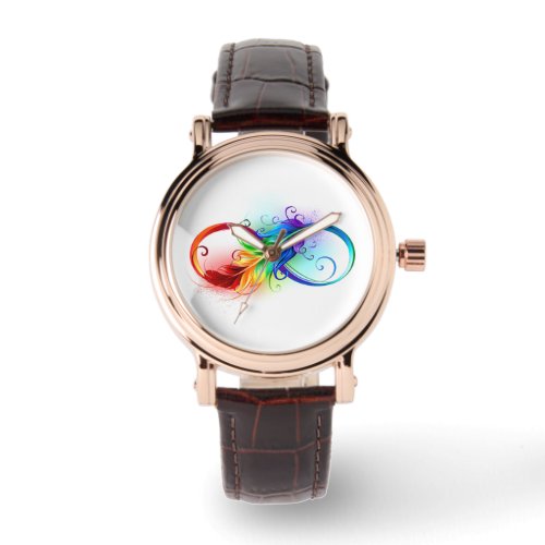 Infinity Symbol with Rainbow Feather Watch