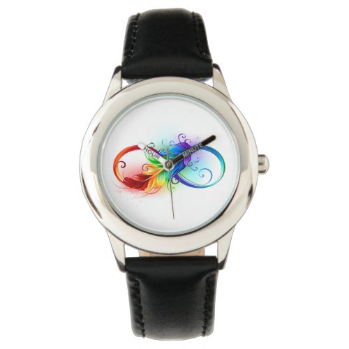 Infinity Symbol with Rainbow Feather Watch