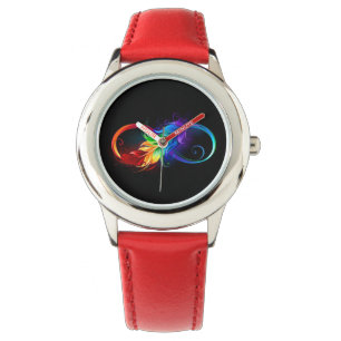 Infinity Symbol with Rainbow Feather Watch
