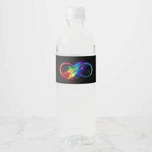 Infinity Symbol with Rainbow Feather Water Bottle Label