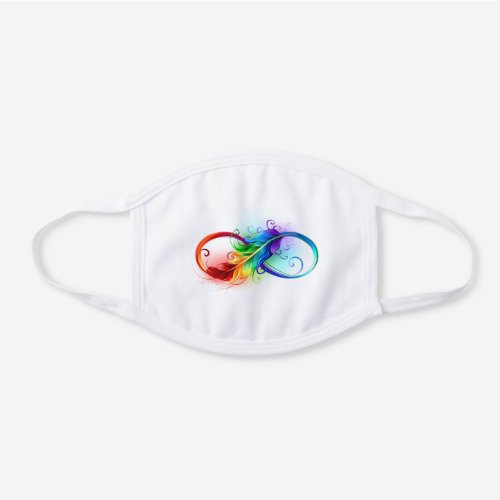 Infinity Symbol with Rainbow Feather White Cotton Face Mask