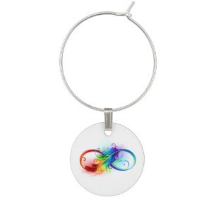 Infinity Symbol with Rainbow Feather Wine Charm