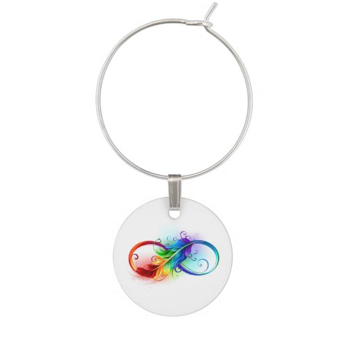 Infinity Symbol with Rainbow Feather Wine Charm
