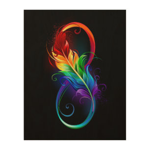 Infinity Symbol with Rainbow Feather Wood Wall Art
