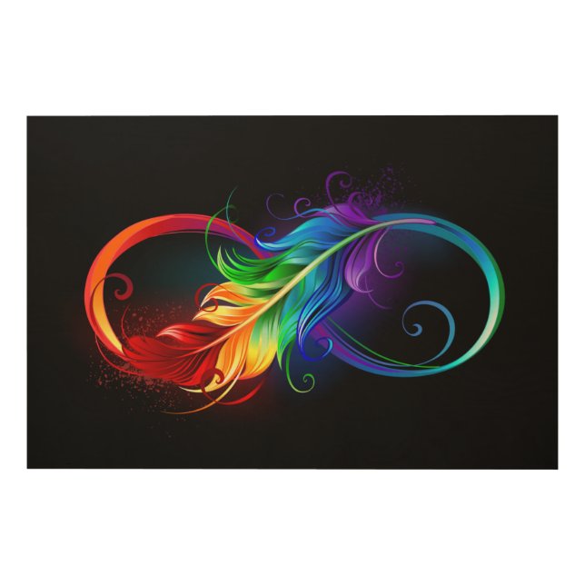 Infinity Symbol with Rainbow Feather Wood Wall Art (Front)