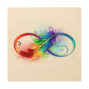 Infinity Symbol with Rainbow Feather Wood Wall Art