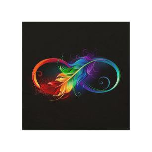 Infinity Symbol with Rainbow Feather Wood Wall Art