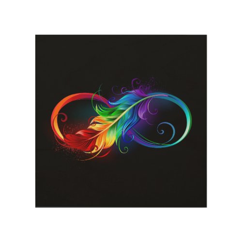 Infinity Symbol with Rainbow Feather Wood Wall Art