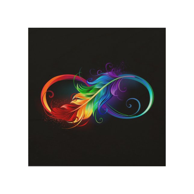 Infinity Symbol with Rainbow Feather Wood Wall Art (Front)