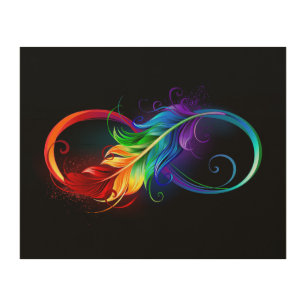 Infinity Symbol with Rainbow Feather Wood Wall Art