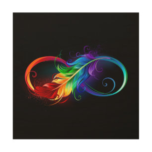 Infinity Symbol with Rainbow Feather Wood Wall Art