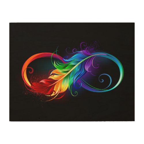 Infinity Symbol with Rainbow Feather Wood Wall Art
