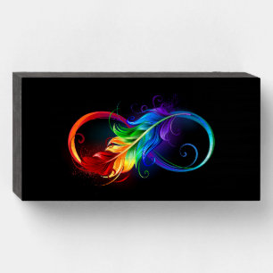 Infinity Symbol with Rainbow Feather Wooden Box Sign