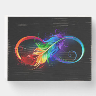 Infinity Symbol with Rainbow Feather Wooden Box Sign