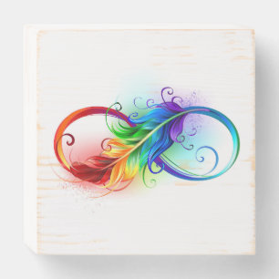 Infinity Symbol with Rainbow Feather Wooden Box Sign